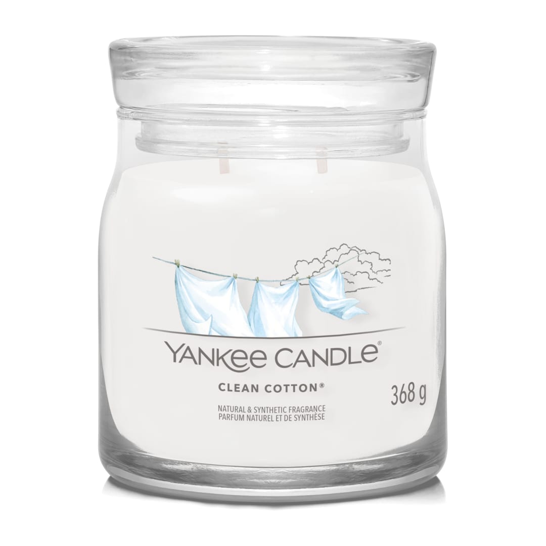 Yankee Candle® Signature Scented Candle | Clean Cotton Medium Jar Candle with Double Wicks | Soy Wax Blend Long Burning Candle