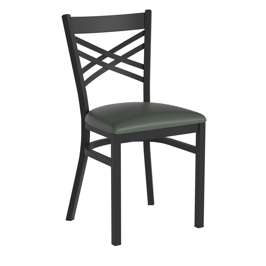 HERCULES Black ''X'' Back Metal Restaurant Chair - Green Vinyl Seat