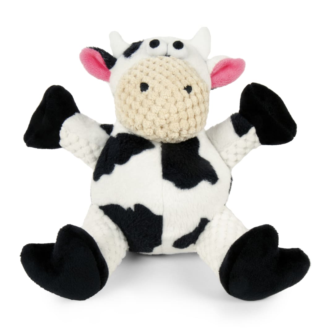 goDog Checkers Sitting Cow Squeaky Plush Dog Toy With Chew Guard Technology, Small