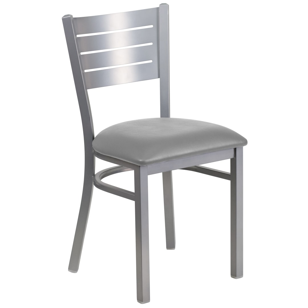 HERCULES Series Silver Slat Back Metal Restaurant Chair - Custom Upholstered Seat