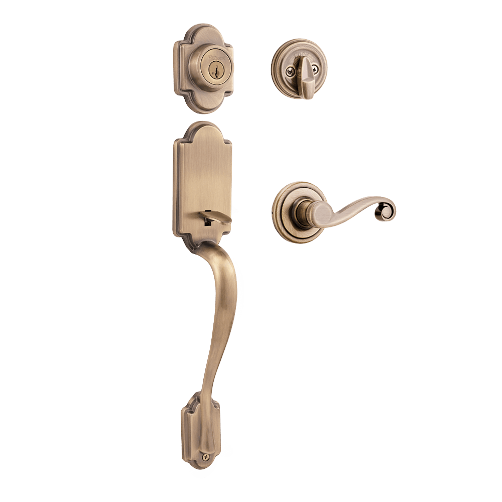 Arlington Single Cylinder Handleset w/Lido Lever featuring SmartKey Security™ in Antique Brass