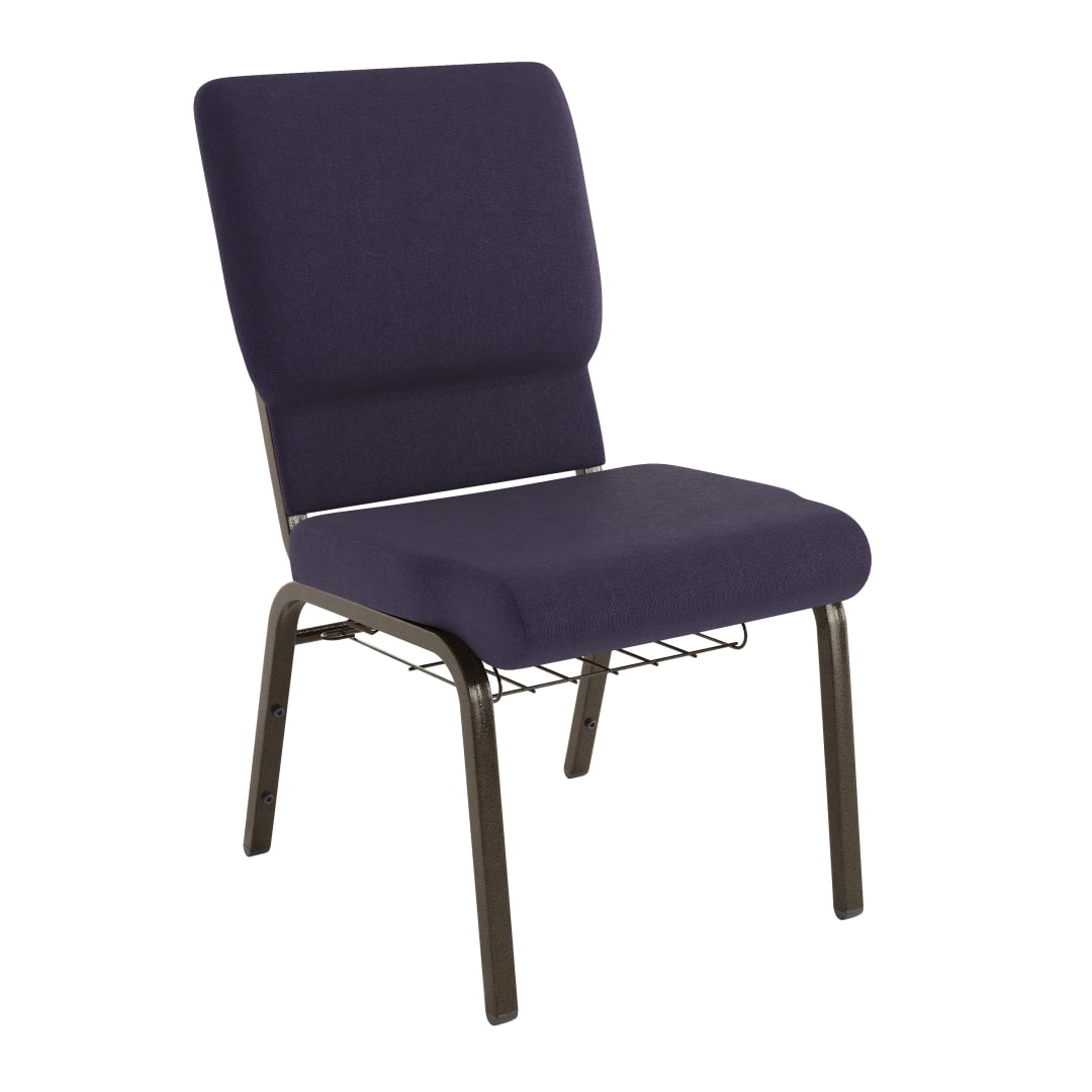 4 Pack HERCULES Series 18.5''W Church Chair in Royal Purple Fabric with Cup Book Rack - Gold Vein Frame
