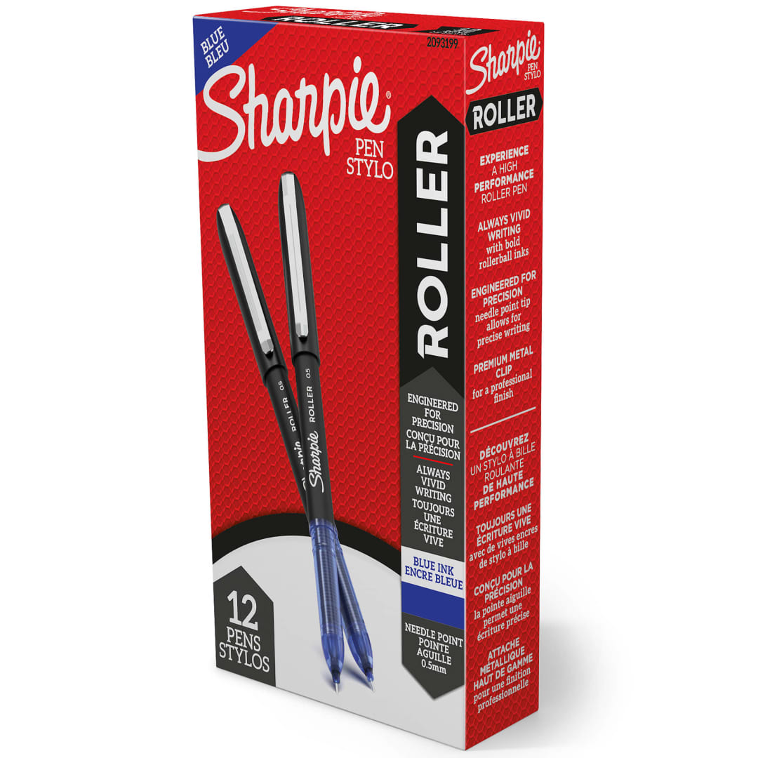 Sharpie® RollerBall® Pen, Needle Point (0.5mm) Precision Pen, Blue Ink, 12 Count