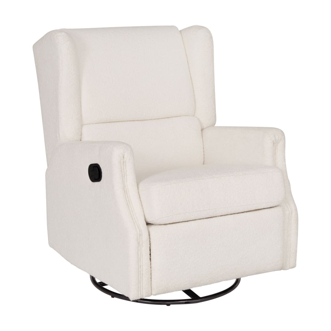 Omma Swivel Glider Rocker Recliner Chair, Manual 360 Degree Swivel Wingback Recliner Perfect for Living Room, Bedroom, or Nursery in Off-White Boucle