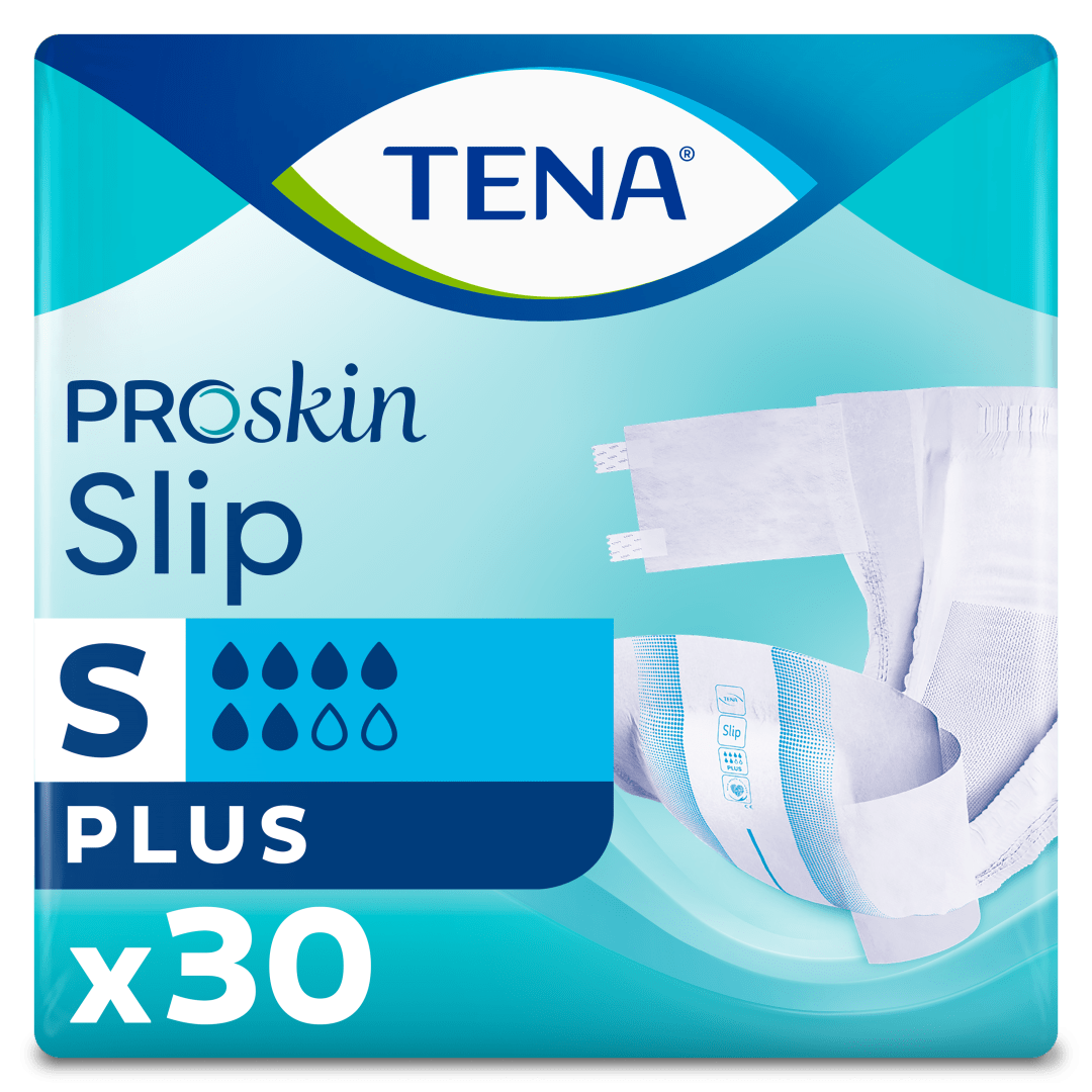 TENA ProSkin Slip Plus – Incontinence Briefs for Medium to Heavy Leakage, Adjustable Tabs, Fast Absorbing Core, Dermatologically Tested, Small, Pack of 30