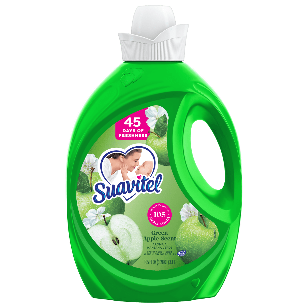 Suavitel Fabric Conditioner, Liquid Fabric Softener, 45 Days of Freshness, HE Compatible, 105 Small Loads, Green Apple Scent, 105 fl oz Bottle