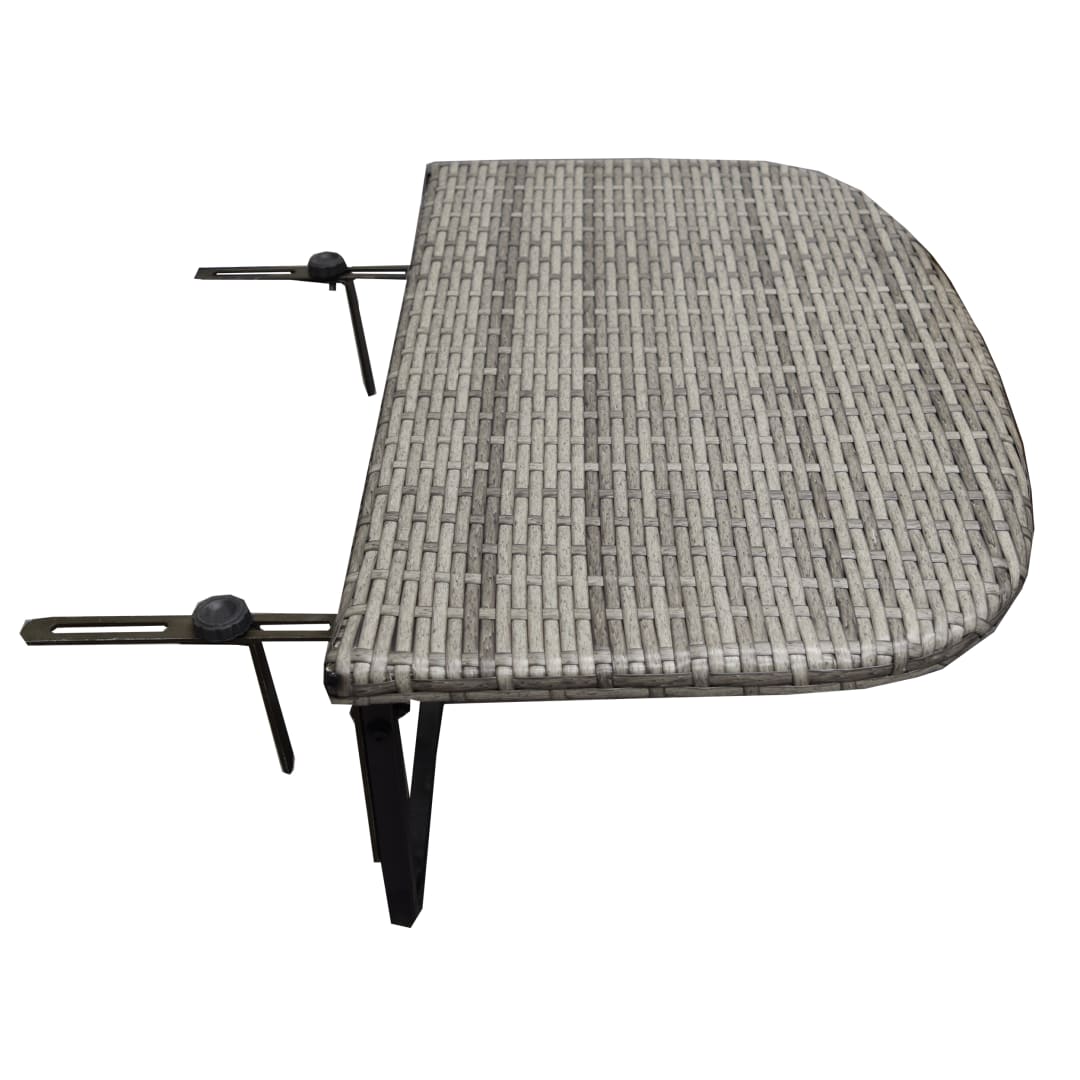 Grey Indoor and Outdoor Foldable Wicker Balcony Table with Metal Frame and Adjustable Clamps