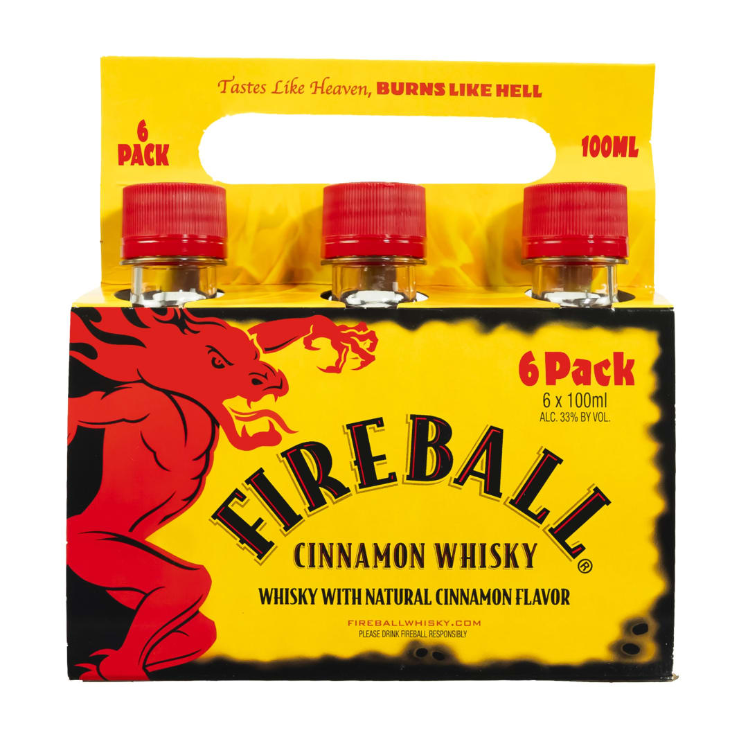 Fireball Hot Cinnamon Blended Whisky Carrier 6 Pack 100ml Bottles 66 Proof