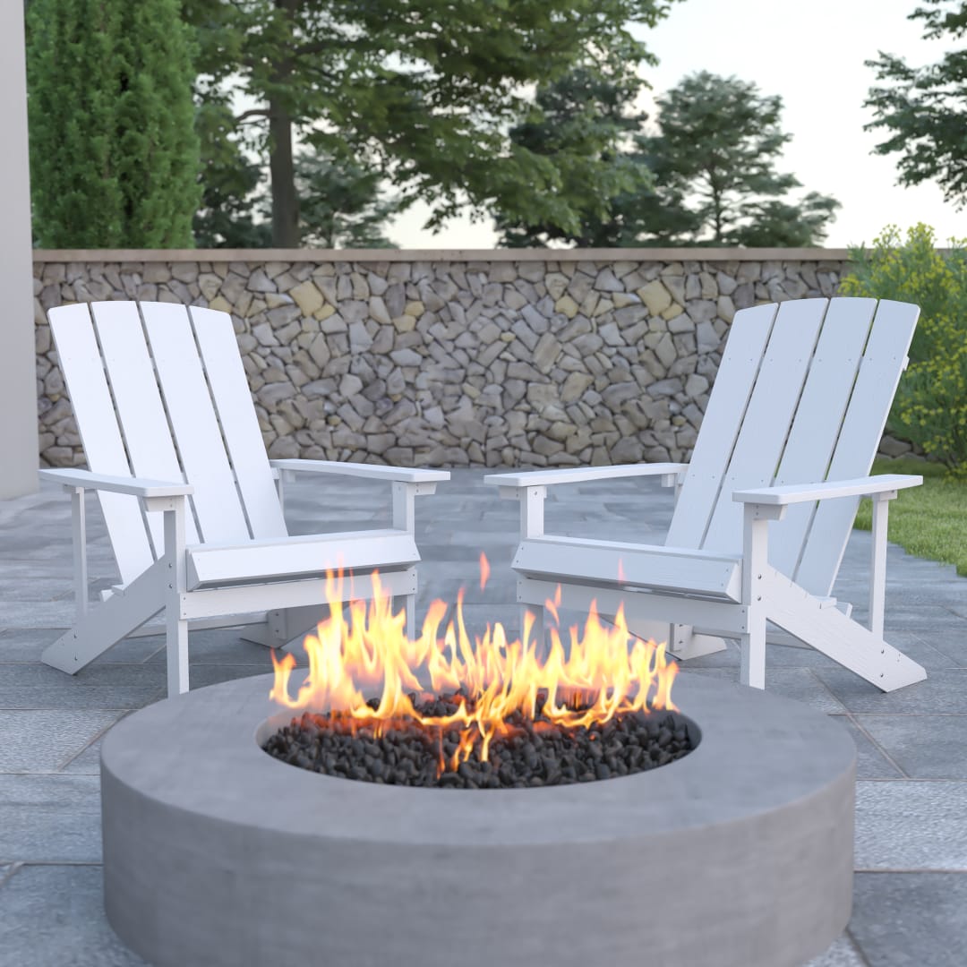 Set of 2 Charlestown All-Weather Poly Resin Wood Adirondack Chairs in White