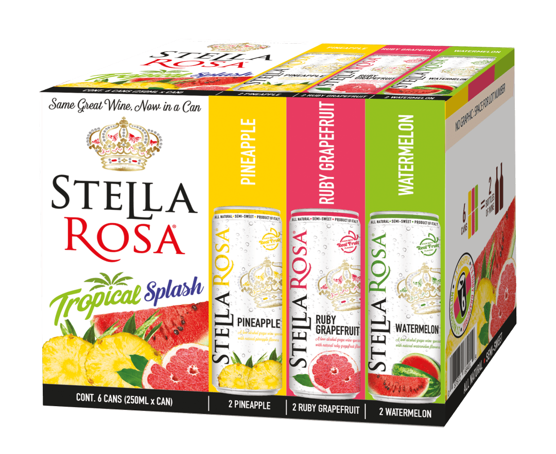 Stella Rosa Tropical Splash Variety Pack: Watermelon, Pineapple, Grapefruit Semi-Sweet Italian Wine 6pk/250 ml
