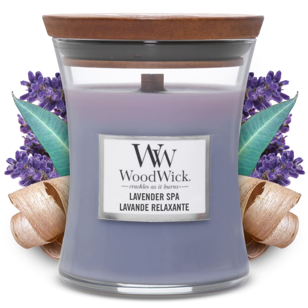WoodWick® Medium Hourglass Scented Candle | Lavender Spa | with Crackling Wick | Burn Time: Up to 60 Hours