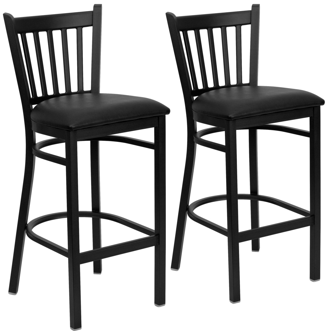 2 Pack HERCULES Series Black Vertical Back Metal Restaurant Barstool - Black Vinyl Seat