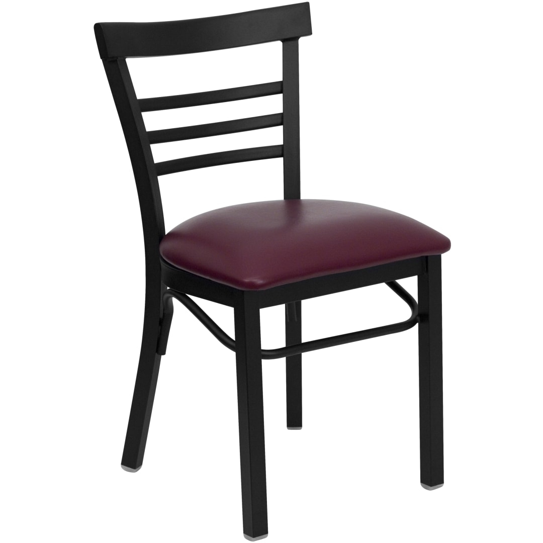 4 Pk. HERCULES Series Black Three-Slat Ladder Back Metal Restaurant Chair - Burgundy Vinyl Seat