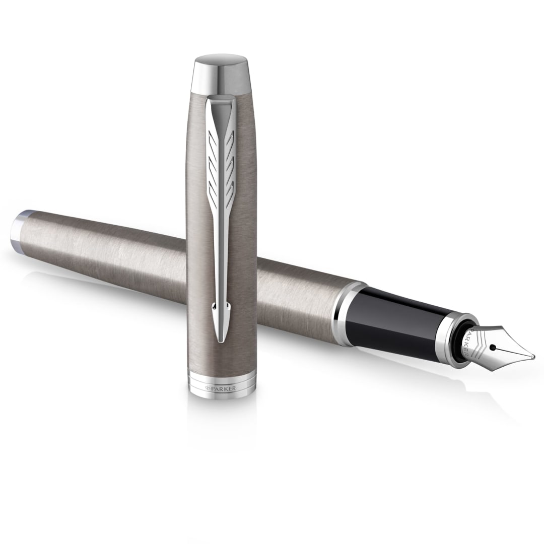 Parker IM Fountain Pen | Stainless Steel with Chrome Trim | Medium Point with Blue Ink Cartridge | Gift Box
