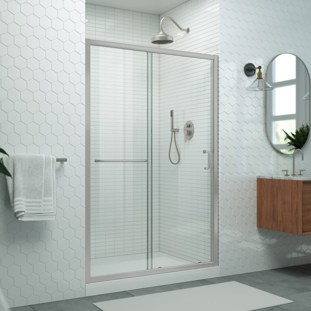 DreamLine Levantine 44-48 inch W x 72 inch H Semi-Frameless Sliding Shower Door, Clear Glass in Brushed Nickel