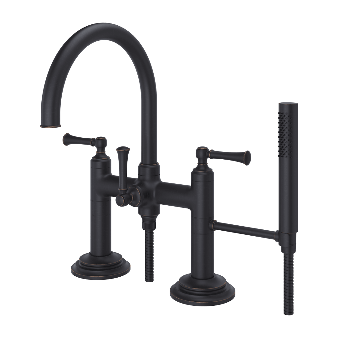 Tisbury Deck Mount 2-Handle Tub Filler with Hand Shower in Tuscan Bronze