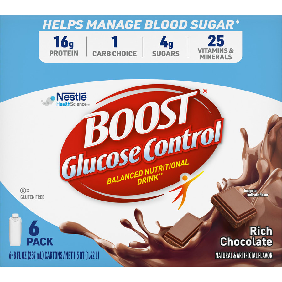 BOOST Glucose Control Nutritional Drink Protein Shakes, Rich Chocolate, 8 fl oz, 6 Pack