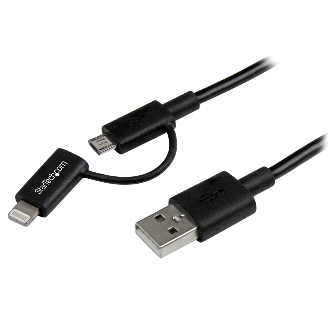 1m Lightning or Micro USB to USB Cable - Black