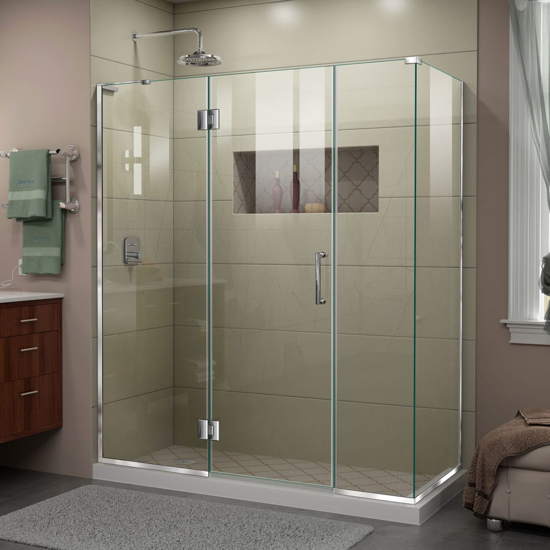 DreamLine Unidoor-X 64 inch W x 34 3/8 inch D x 72 inch H Frameless Hinged Shower Kit in Chrome