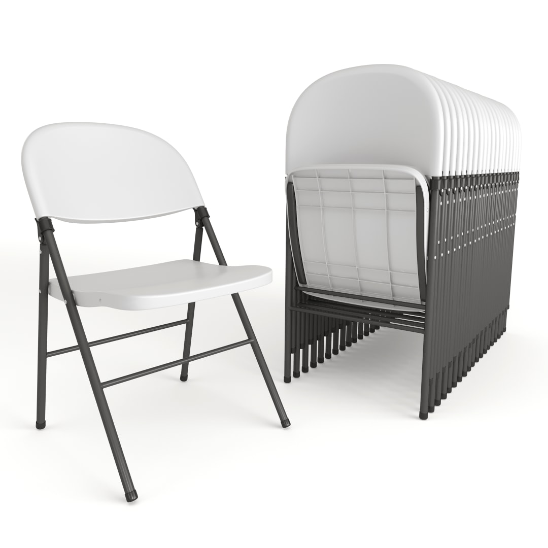 20 Pack HERCULES Series 330 lb. Capacity Granite White Plastic Folding Chair with Charcoal Frame