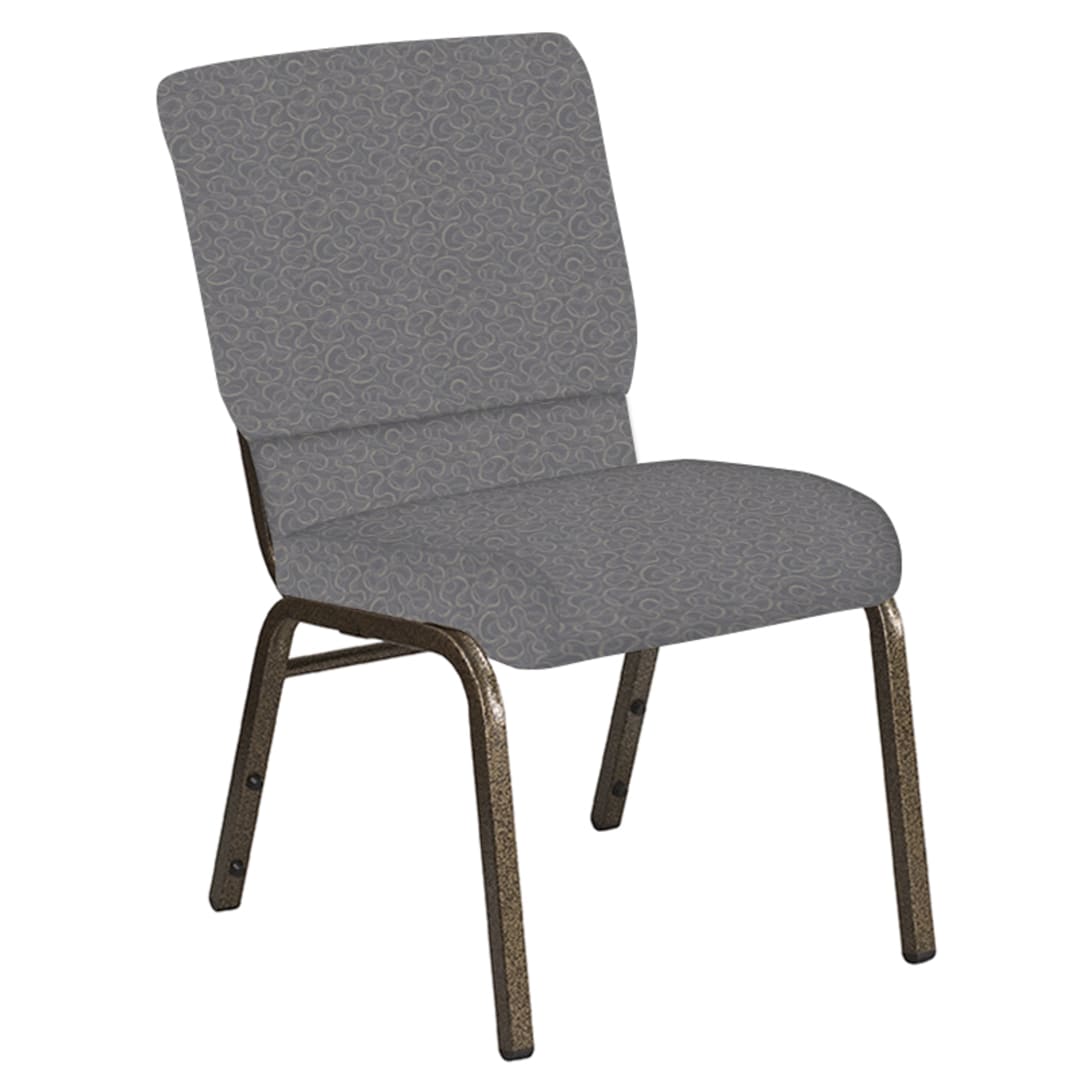 Embroidered 18.5''W Church Chair in Ribbons Fog Fabric - Gold Vein Frame