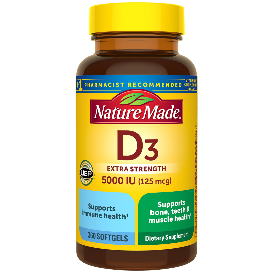 Nature Made Extra Strength Vitamin D3 5000 IU (125 mcg) Softgels, 360 Count