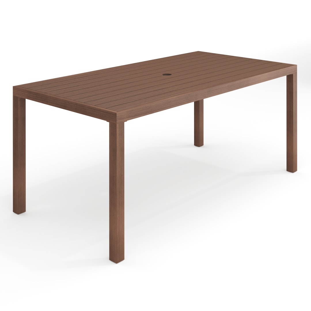 Bedford 71" Indoor-Outdoor Patio Table with Brown Brushed Woodgrain Aluminum Finish
