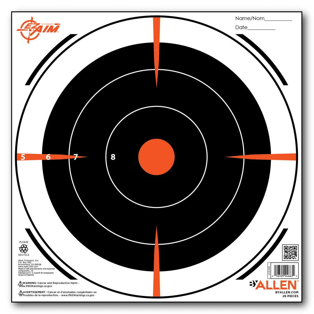 EZ Aim® Paper 8" Bullseye Target, 26-Pack, Black/Orange/White