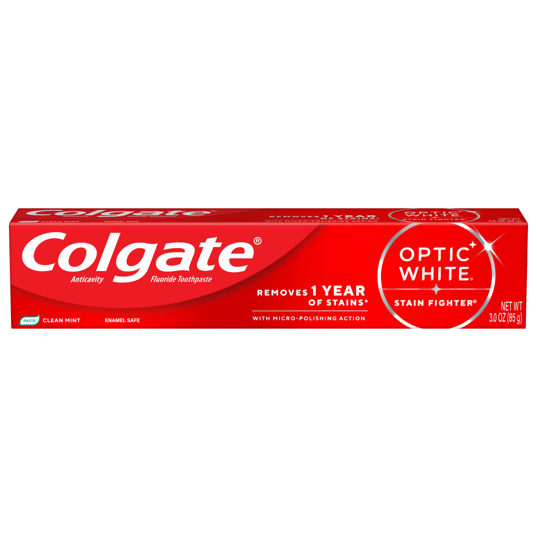 Colgate Optic White Stain Fighter Clean Mint Paste Teeth Whitening Toothpaste, Anticavity Toothpaste with Fluoride, 3.0 OZ