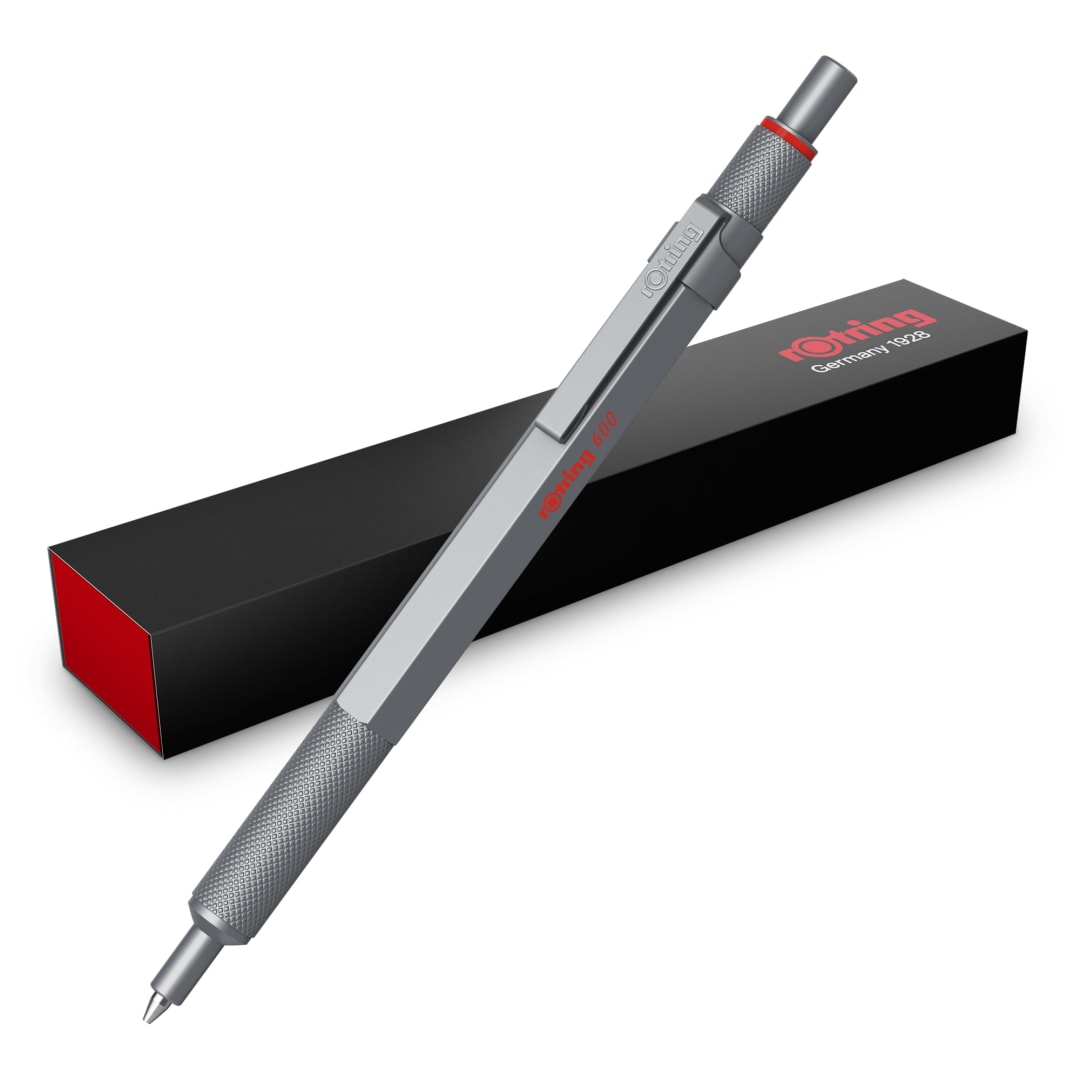 rOtring 600 Gel Pen | 0.55 mm | Black Ink | Silver Metal Body Pen | Non-Slip Knurled Grip & Hexagonal Barrel | Refillable