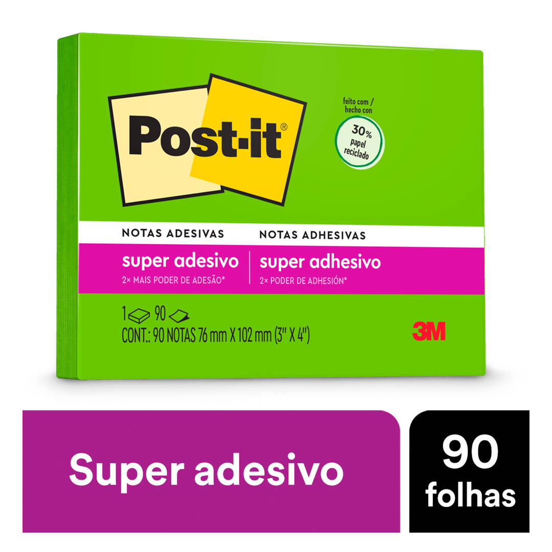 Bloco de Notas Super Adesivas Post-it®, Verde Limeade, 76 mm x 102 mm, 90 Folhas