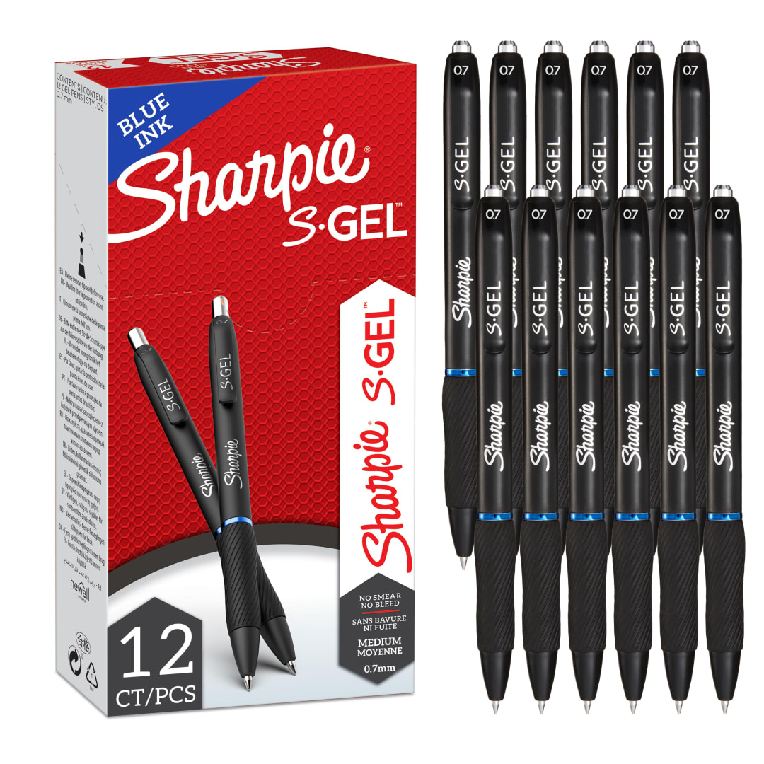 Sharpie S-Gel | Bolígrafos de gel | Punta mediana (0,7 mm) | Tinta azul | 12 unidades