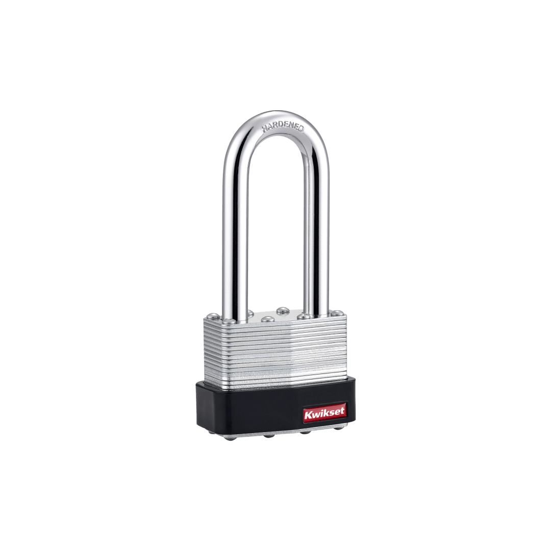 Kwikset Laminated Steel Padlock with Hardened Steel Shackle, 2 in Body, 2-1/2 in Shackle, 1 Pack