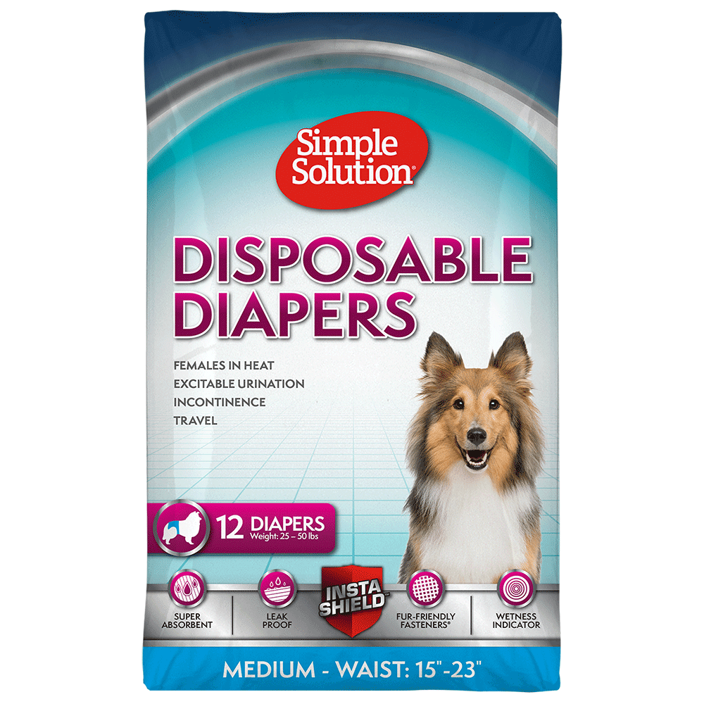 Simple Solution True Fit Disposable Dog Diapers for Female Dogs | Super Absorbent with Wetness Indicator | Medium | 12 Count