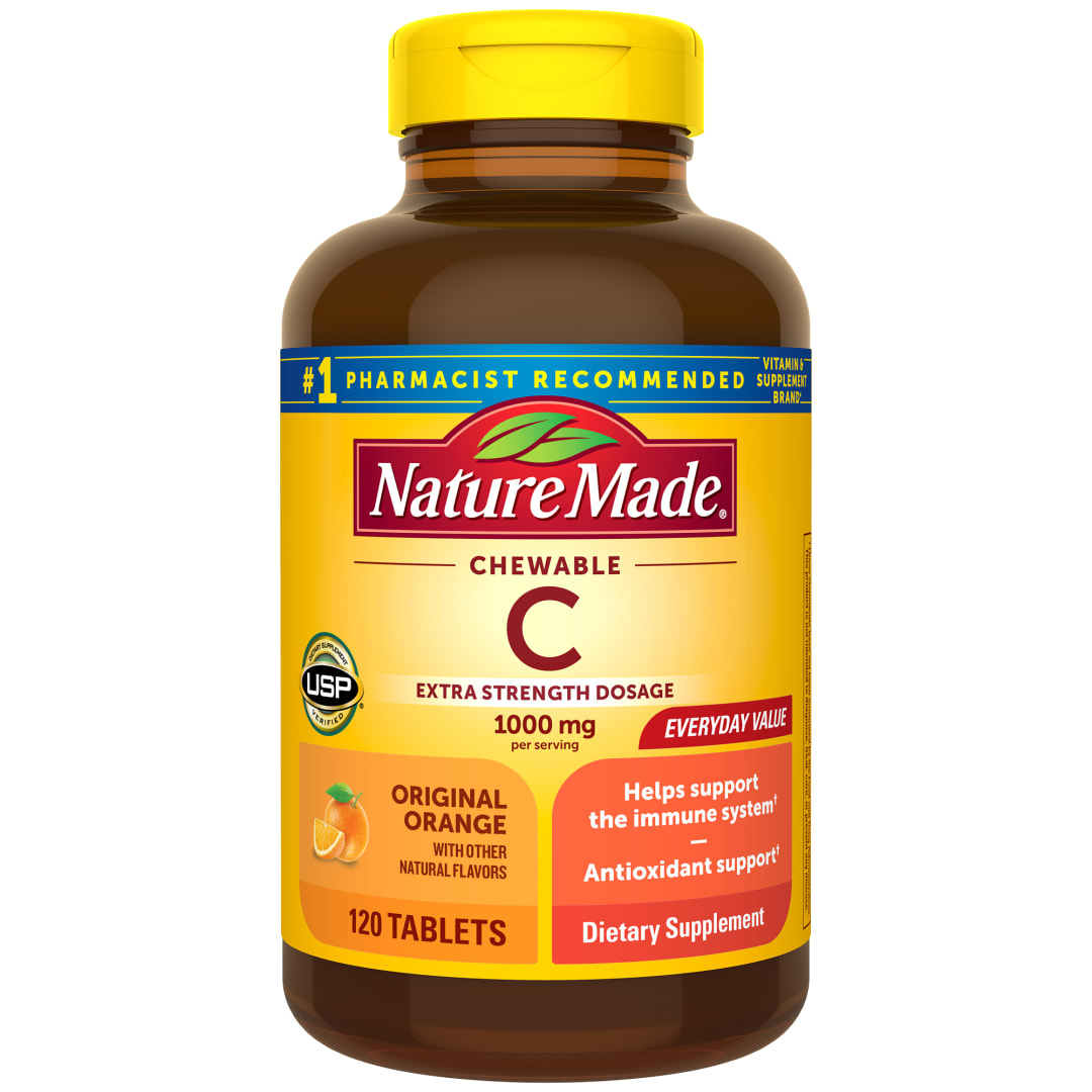 Nature Made Extra Strength Dosage Chewable Vitamin C 1000 mg per Serving, Adult Vitamin C Chewable Tablets for Immune Support, 120 Tablets, 60 Day Supply