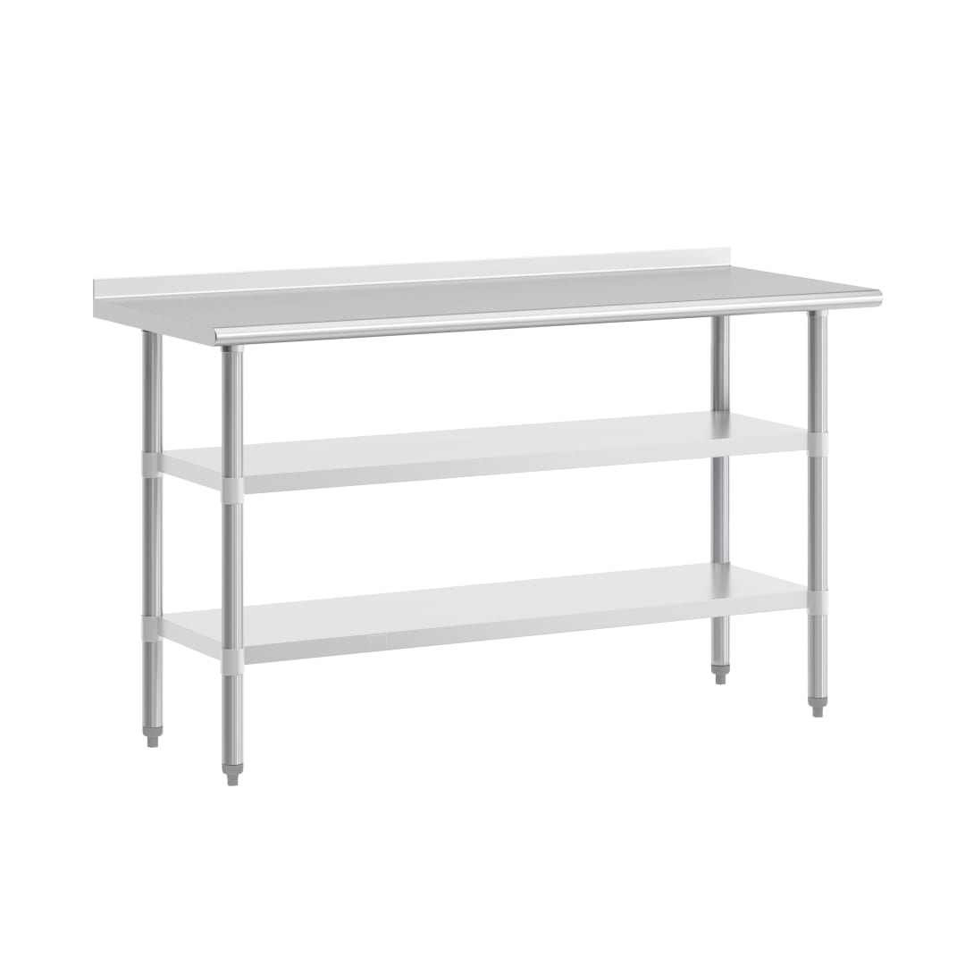 Randolph Stainless Steel 18 Gauge Work Table with 1.5" Backsplash and 2 Undershelves - 60"W x 24"D x 36"H, NSF