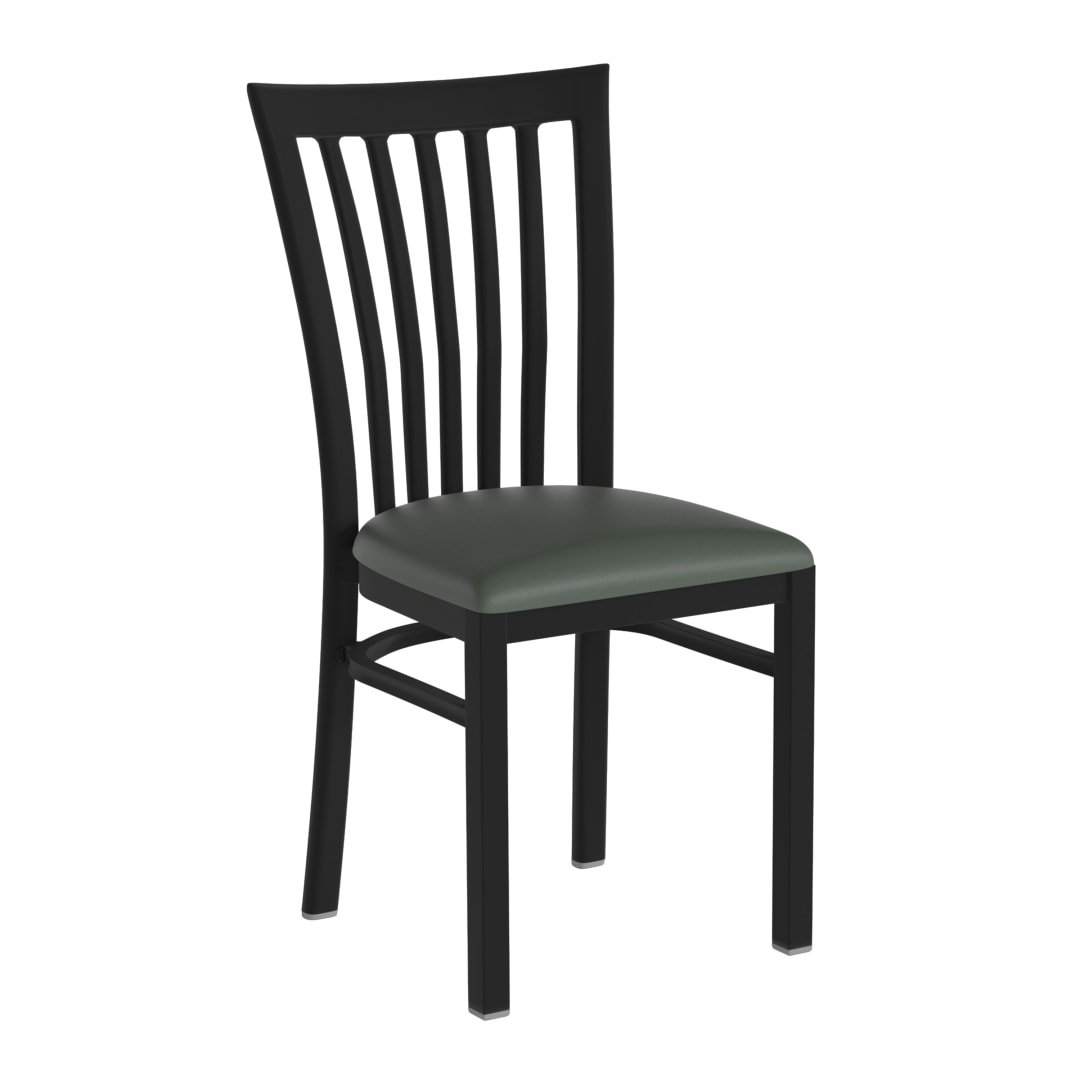 HERCULES Black School House Back Metal Restaurant Chair - Green Vinyl Seat