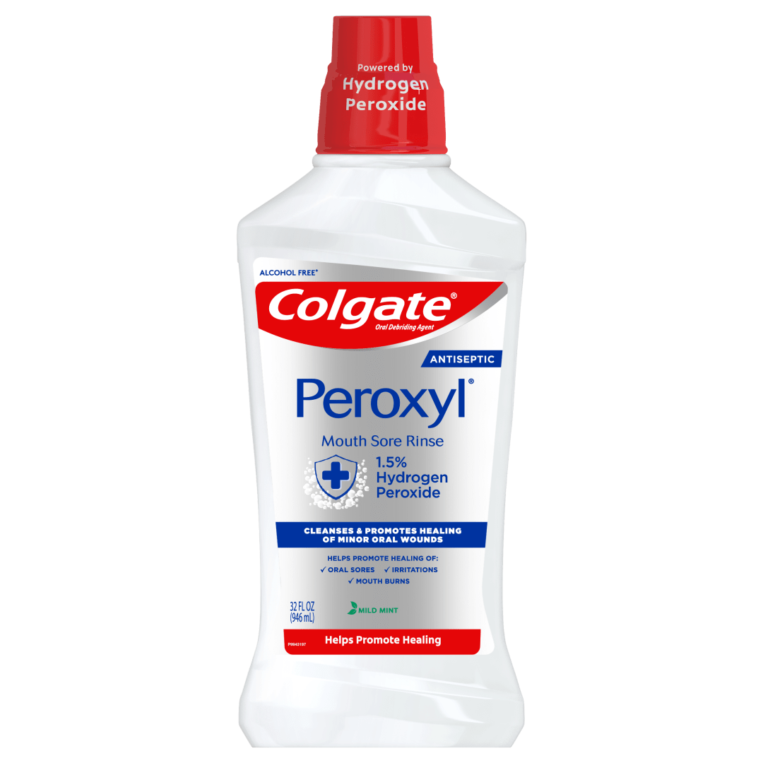 Colgate Peroxyl Antiseptic Mouthwash, Alcohol Free Mouth Sore Rinse, Mild Mint, 32 fl oz