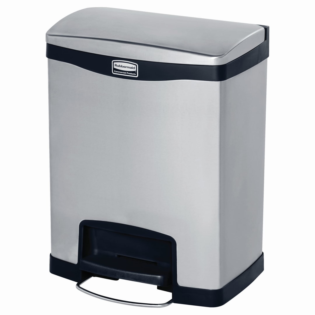 Rubbermaid Commercial Products Impressions 8 Gal Front Step-On Stainless Steel Trash Can, Black