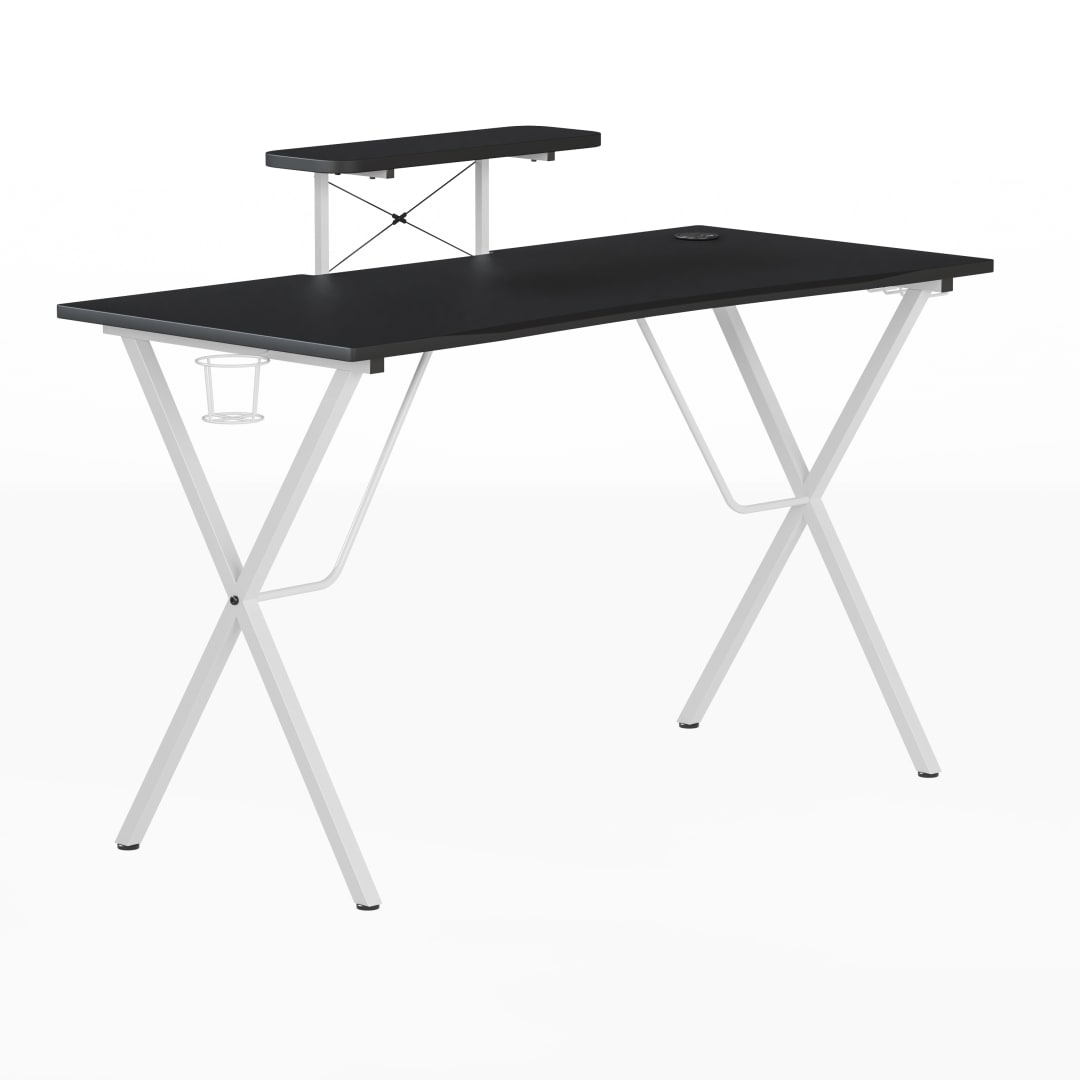 Mallot Black Gaming Desk and White Frame with Cup Holder, Headphone Hook, and Monitor/Smartphone Stand