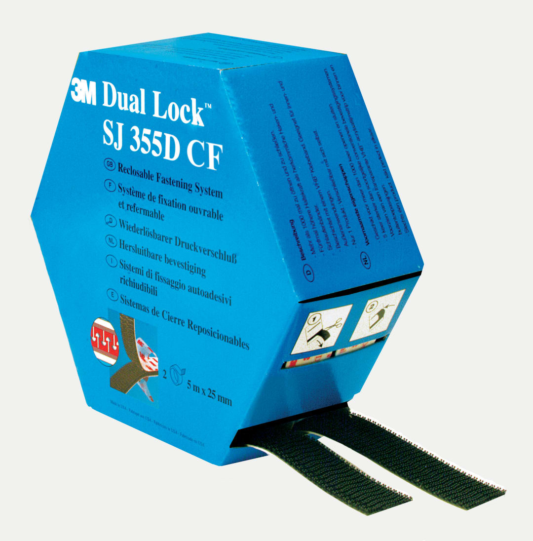 3M™ Dual Lock™ Reclosable Fastener SJ355D CF, MINI Ref 345184518, Black, 25 mm x 5 m