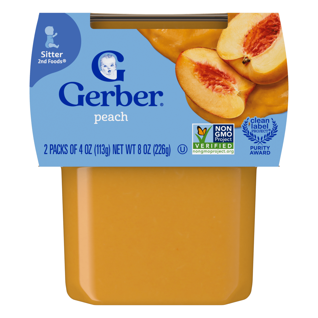 Gerber Stage 2 Baby Food, Peach Puree Tubs, Baby Puree, 2PK
