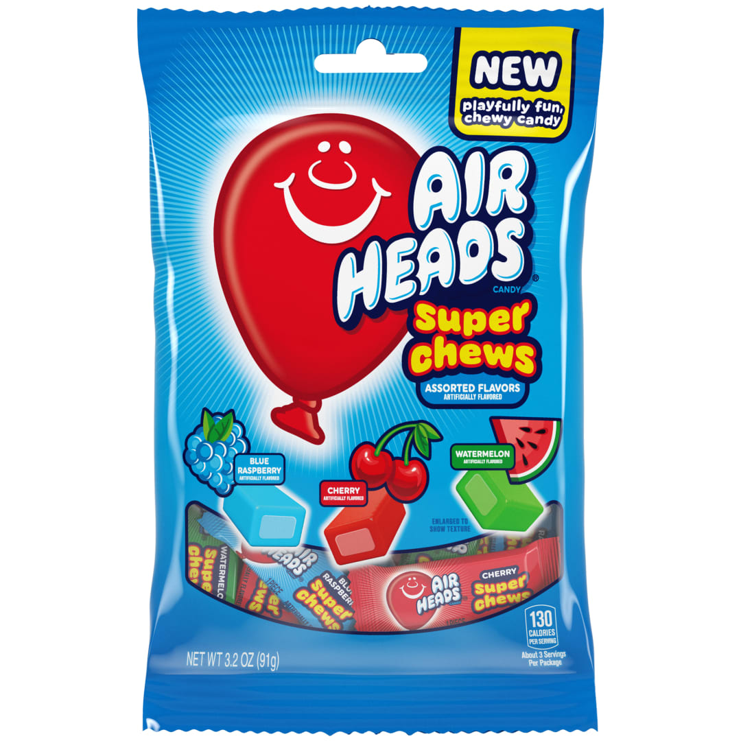 Airheads Super Chews Assorted Flavors 3.2 oz Peg Bag