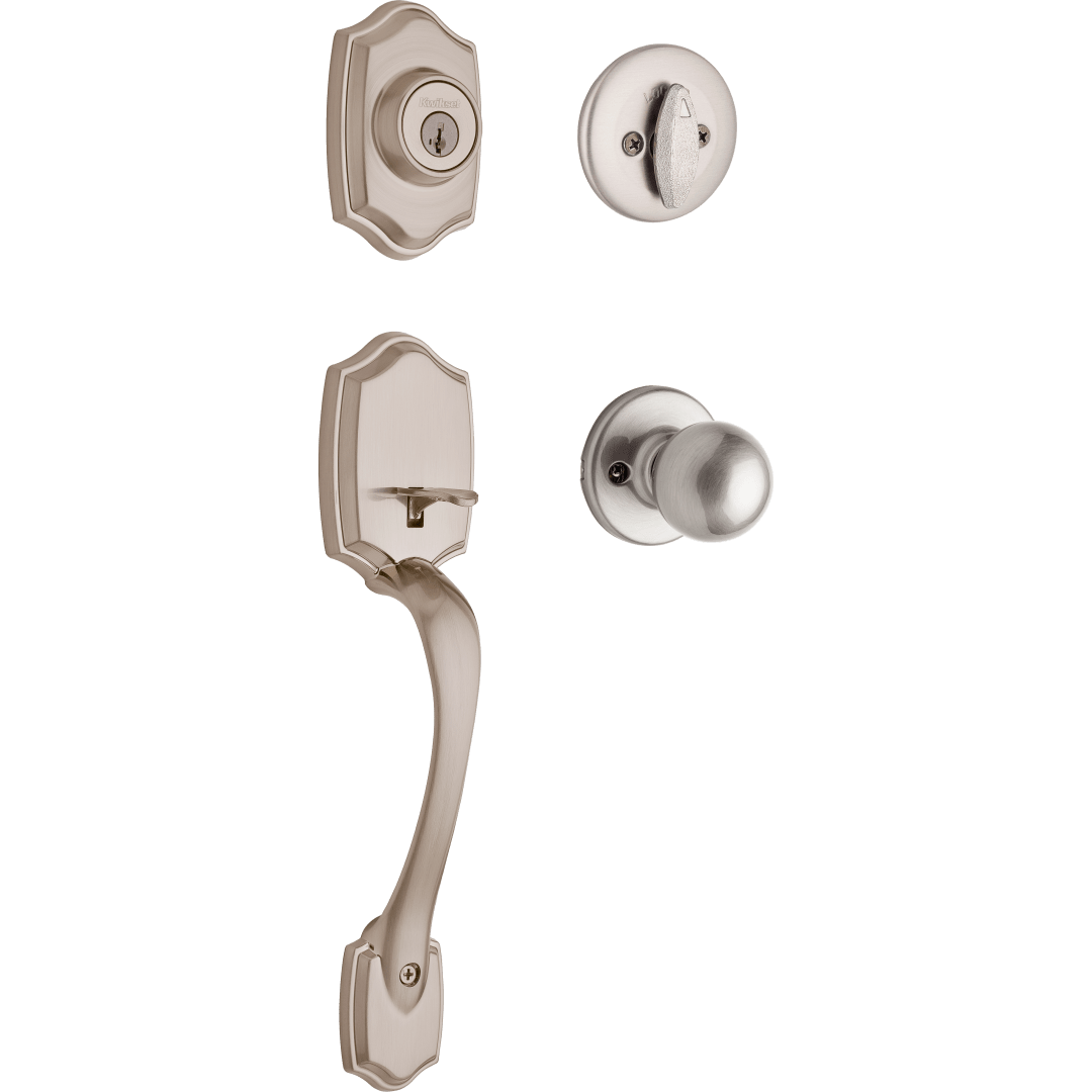 Belleview Entry Single Cylinder Handleset in Satin Nickel featuring SmartKey Security