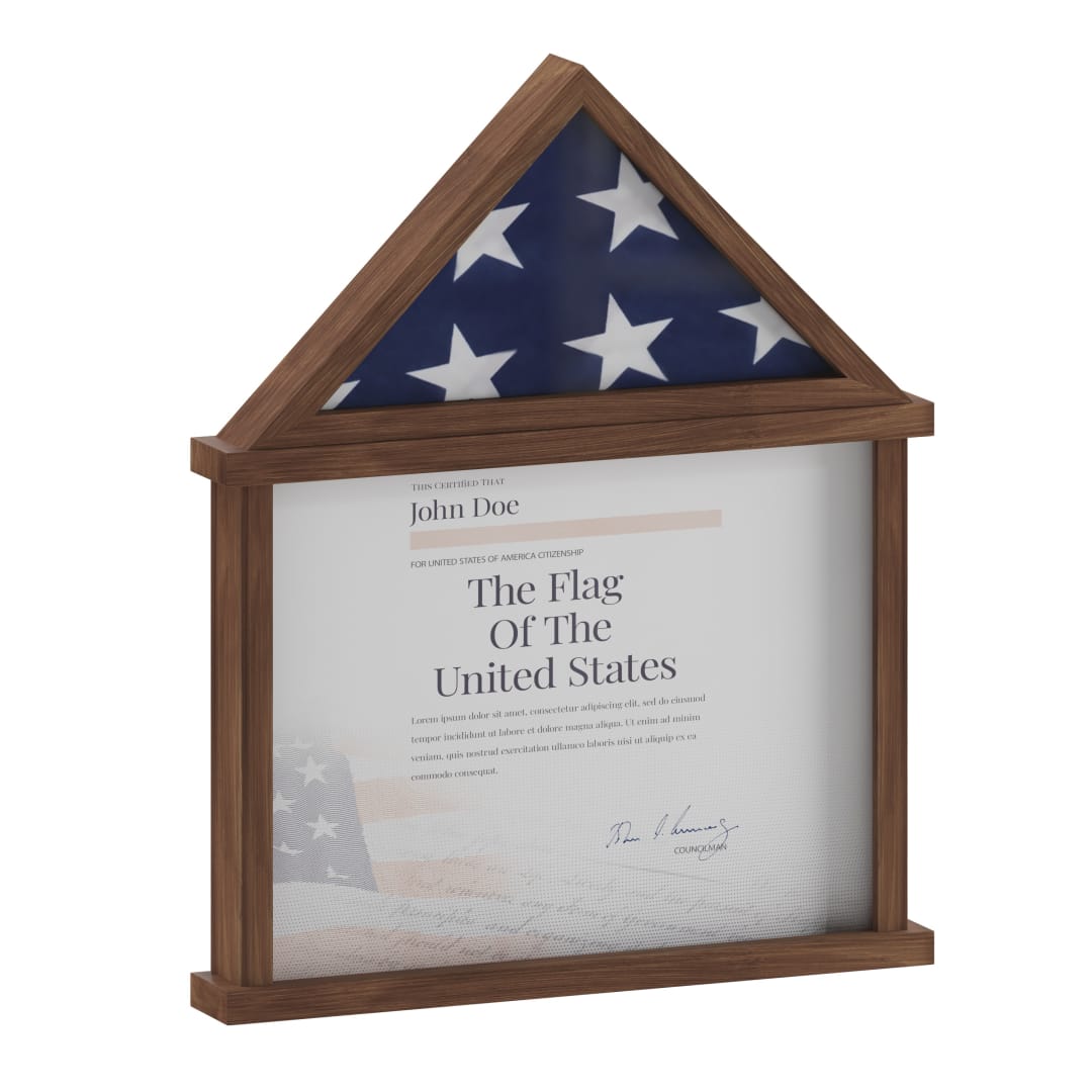 Quincy Flag and Certificate Display Case, Solid Pine Wood Flag Shadow Box Fits 3x5 Folded Flag, Dark Brown Finish