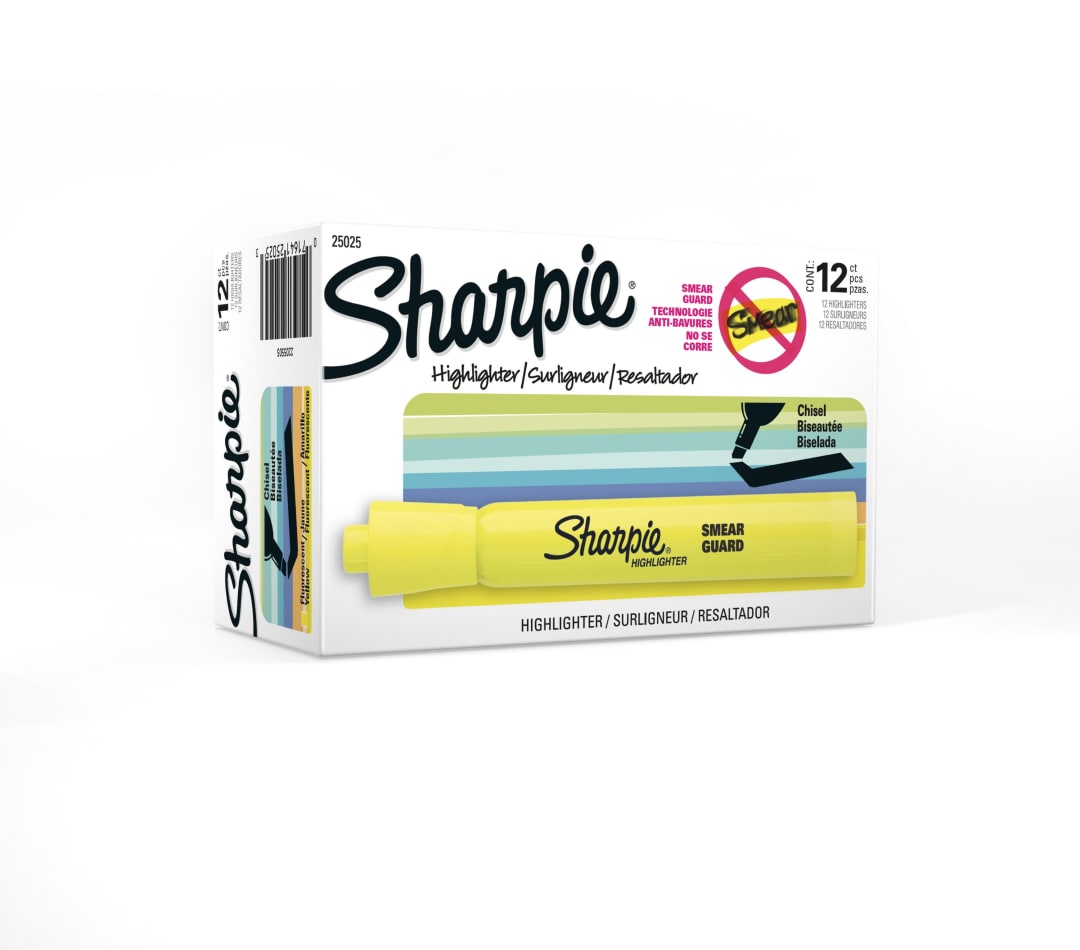 Sharpie® Tank Highlighters, Chisel Tip, Fluorescent Yellow, 12 Count