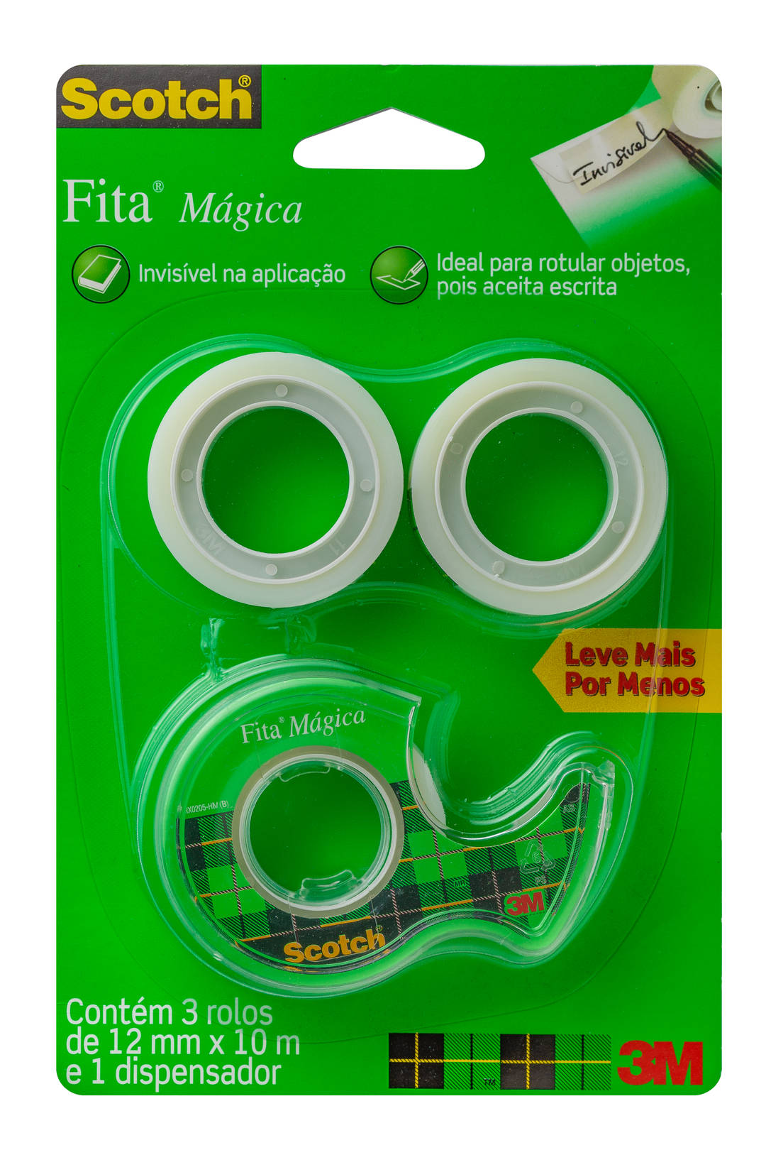 Fita Mágica Scotch®, 12 mm x 10 m, Caixa com 3 Rolos e 1 dispensador