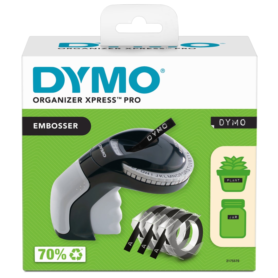 DYMO® Organizer Xpress Pro Embossing Label Maker with 3 DYMO® Label Tapes, Organizer Xpress Pro Label Printer Starter Kit, Ergonomic Design, For Home, DIY & Crafting