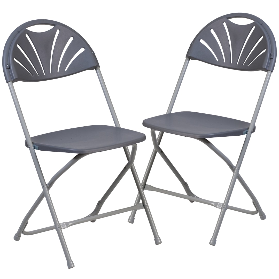 2 Pack HERCULES Series 650 lb. Capacity Charcoal Plastic Fan Back Folding Chair
