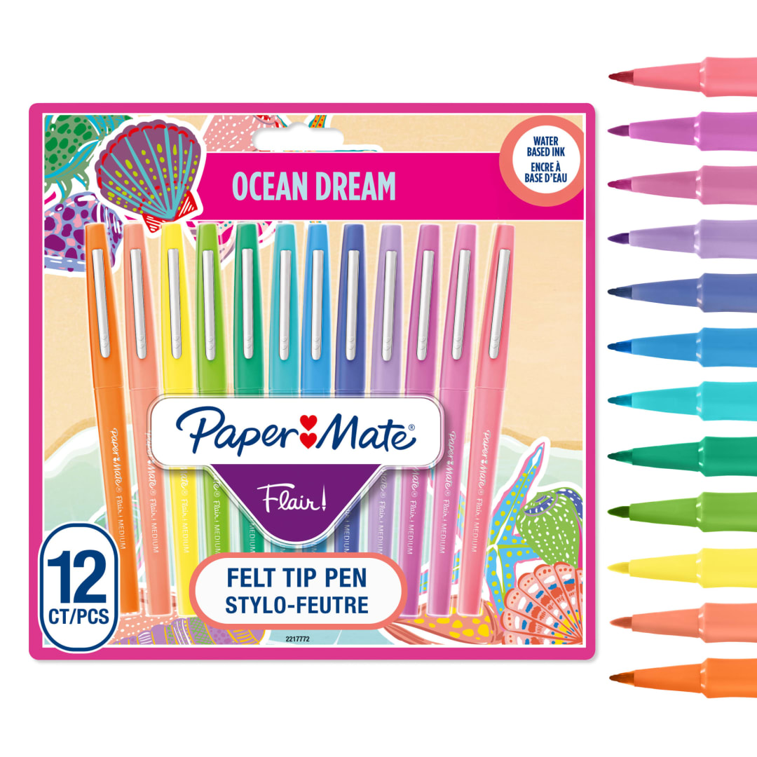Paper Mate® Flair Felt Tip Pens | Medium Point (0.7mm) | Ocean Dream Colours | 12 Count